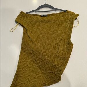 Zara Mustard Textured Sleeveless Top